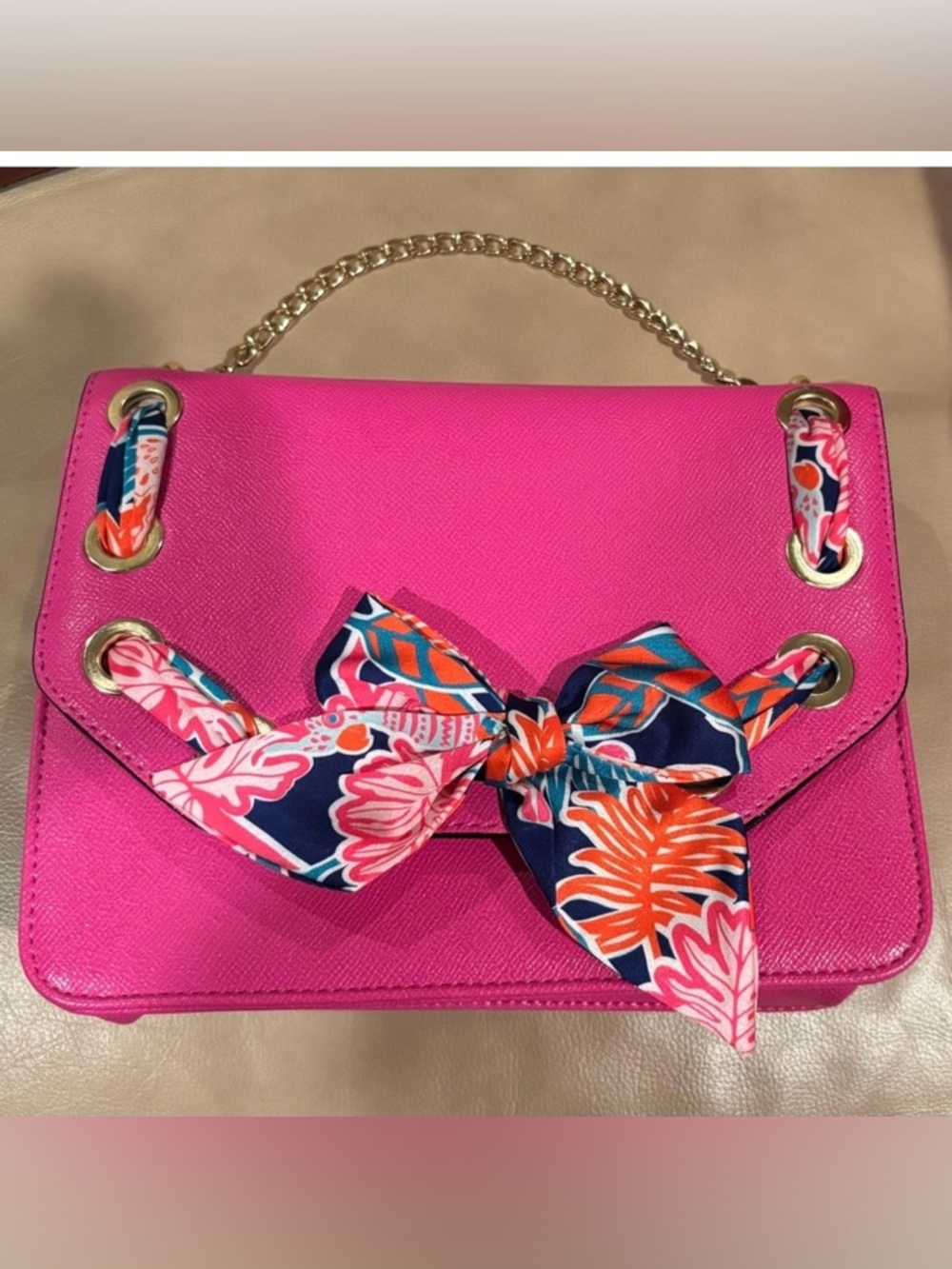 Kate Landry Pink Crossbody Bag Floral Bow Gold Chain + Extra Strap NWOT